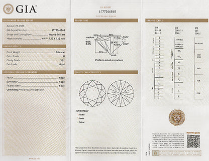 Vintage GIA Certified 1.28ct Diamond Engagement Ring