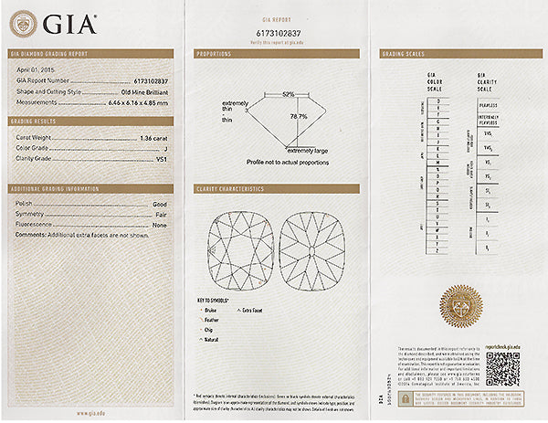 Vintage GIA Certified 1.36ct Diamond Engagement Ring