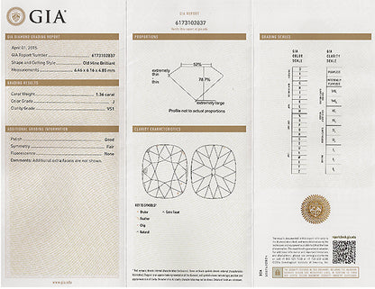 Vintage GIA Certified 1.36ct Diamond Engagement Ring