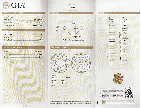 Vintage GIA Certified 1.42ct Diamond Engagement Ring