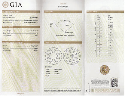 Vintage GIA Certified 1.42ct Diamond Engagement Ring