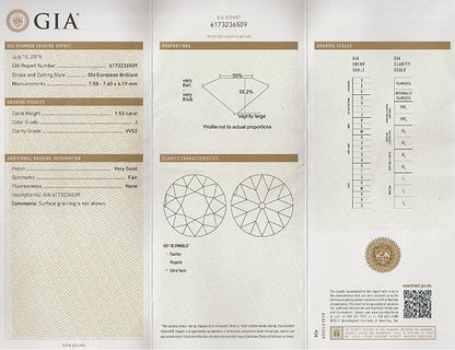 Vintage GIA Certified 1.53ct Diamond Engagement Ring