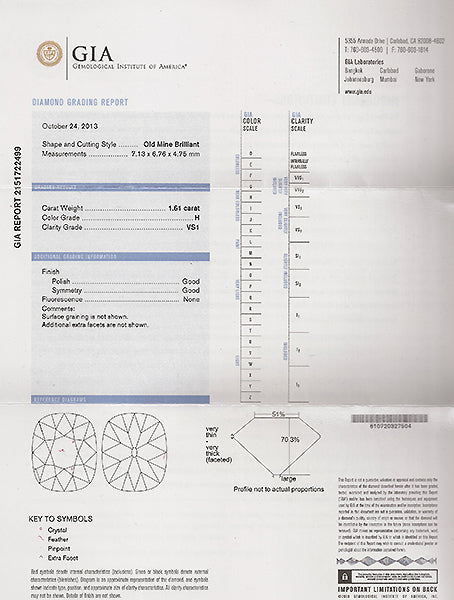 Vintage GIA Certified 1.61ct Diamond Engagement Ring