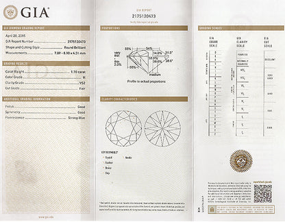 Vintage GIA Certified 1.70ct Diamond Engagement Ring