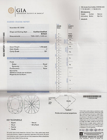 Vintage GIA Certified 1.78ct Diamond Engagement Ring