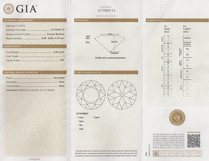 Vintage GIA Certified 2.05ct Diamond Engagement Ring