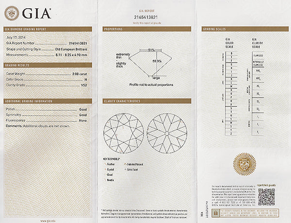 Vintage GIA Certified 2.08ct Diamond Engagement Ring