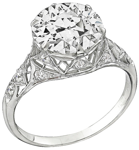 Vintage GIA Certified 3.61ct Diamond Engagement Ring