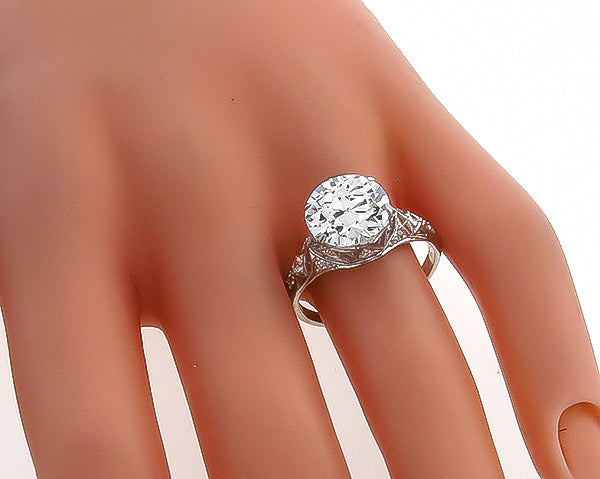 Vintage GIA Certified 3.61ct Diamond Engagement Ring