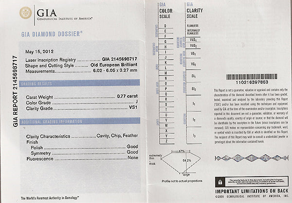 Vintage GIA Certified J VS1 0.77ct Diamond Engagement Ring