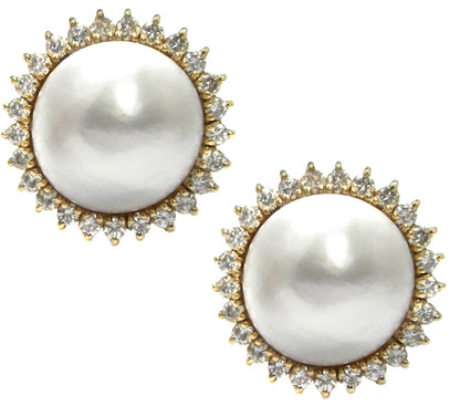 Vintage Mabe Pearl 1.00ct Diamond Earrings