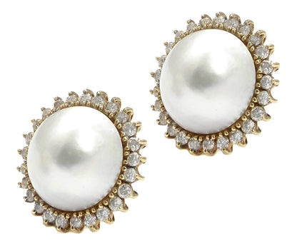 Vintage Mabe Pearl 1.00ct Diamond Earrings