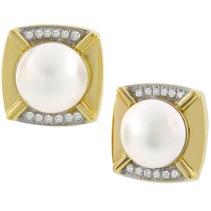 Vintage  Mabe Pearl  1.00ct Diamond Earrings