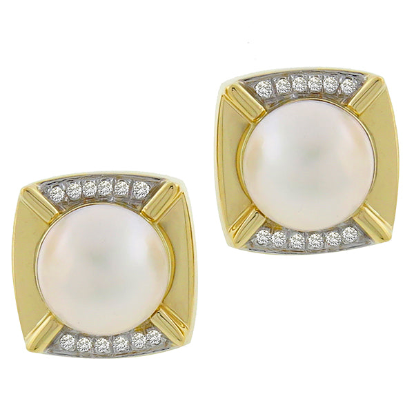Vintage  Mabe Pearl  1.00ct Diamond Earrings