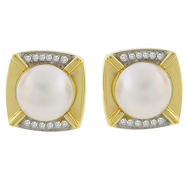 Vintage  Mabe Pearl  1.00ct Diamond Earrings