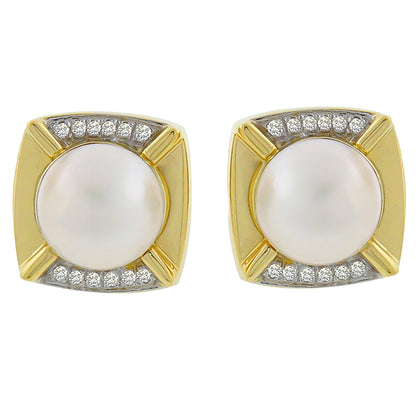 Vintage  Mabe Pearl  1.00ct Diamond Earrings
