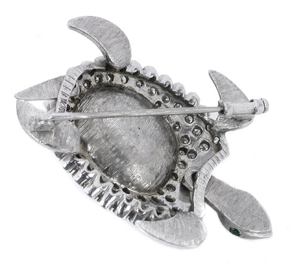 Vintage  Mabe Pearl 3.80ct Diamond Emearald Gold Turtle Pin