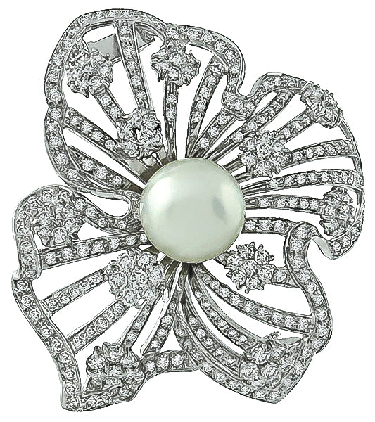 Vintage Mabe Pearl 4.00ct Diamond Pin