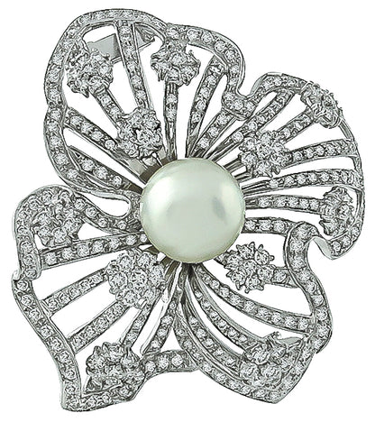 Vintage Mabe Pearl 4.00ct Diamond Pin