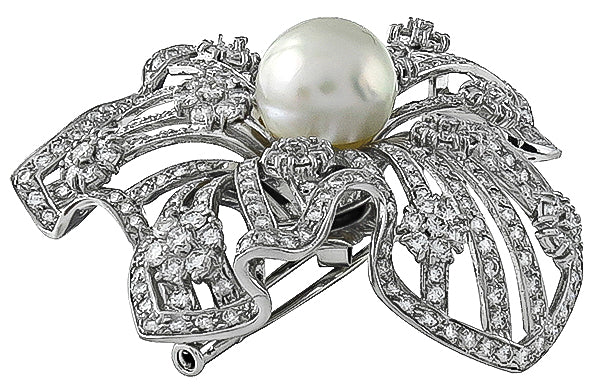 Vintage Mabe Pearl 4.00ct Diamond Pin