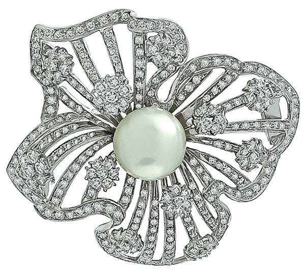 Vintage Mabe Pearl 4.00ct Diamond Pin