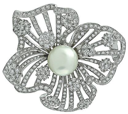 Vintage Mabe Pearl 4.00ct Diamond Pin