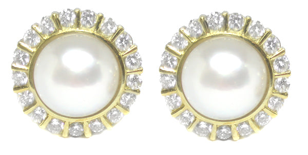 Vintage Mabe Pearl 7.00ct Diamond Gold Earrings