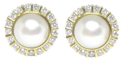 Vintage Mabe Pearl 7.00ct Diamond Gold Earrings