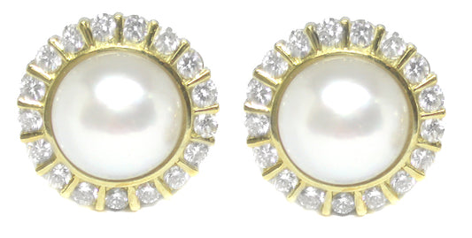 Vintage Mabe Pearl 7.00ct Diamond Gold Earrings