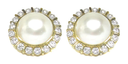 Vintage Mabe Pearl 7.00ct Diamond Gold Earrings