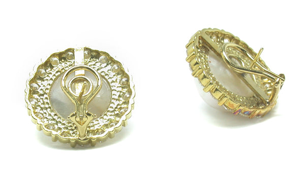 Vintage Mabe Pearl 7.00ct Diamond Gold Earrings