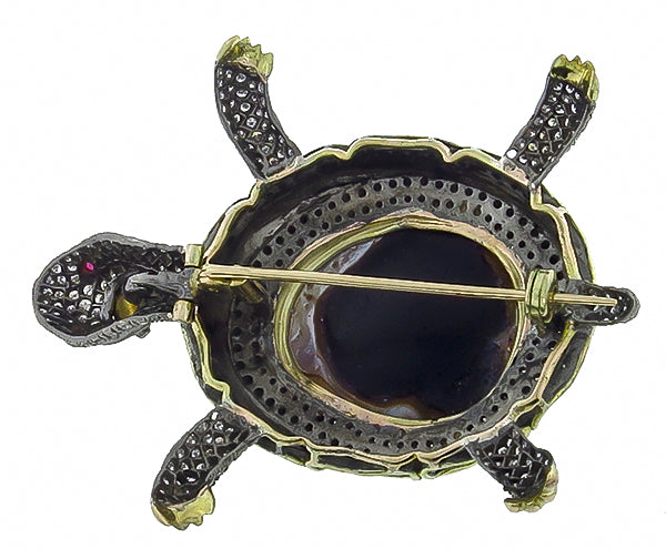 Vintage Mother of Pearl 7.00ct Diamond Turtle Pin