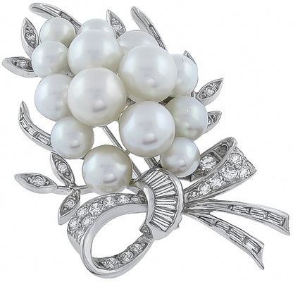 Vintage Pearl 1.00ct Diamond Pin