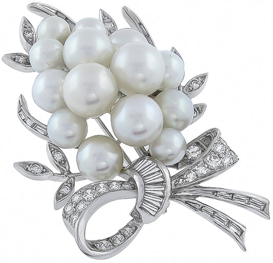 Vintage Pearl 1.00ct Diamond Pin