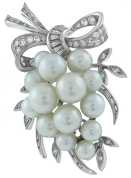 Vintage Pearl 1.00ct Diamond Pin