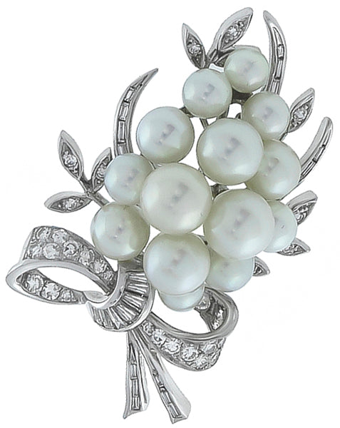 Vintage Pearl 1.00ct Diamond Pin