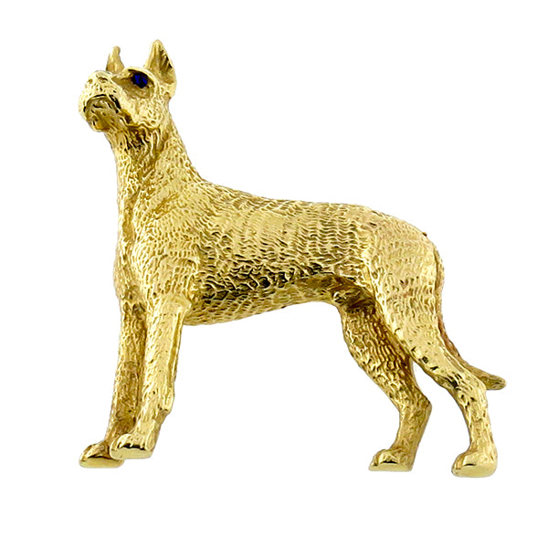 Vintage Sapphire  Gold Great Dane Dog Pin