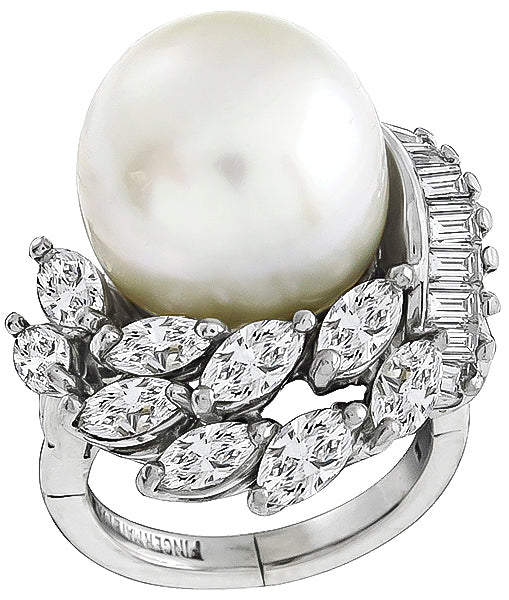 Vintage South Sea Pearl 1.60ct Diamond Ring