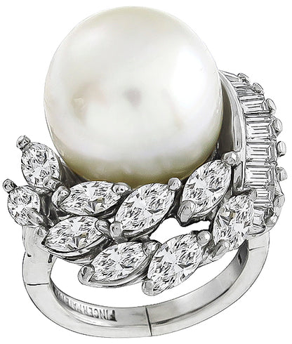 Vintage South Sea Pearl 1.60ct Diamond Ring