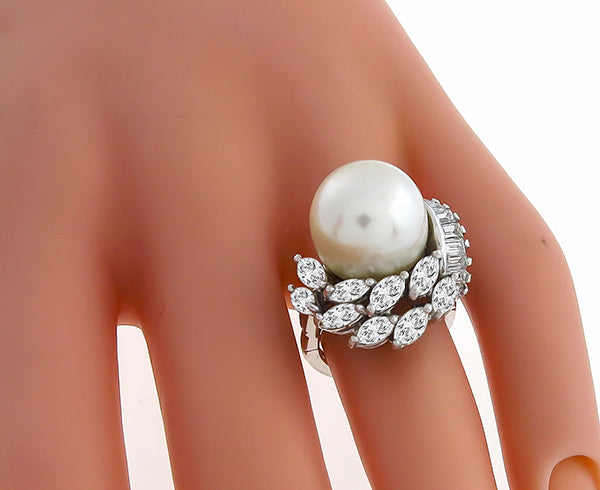 Vintage South Sea Pearl 1.60ct Diamond Ring