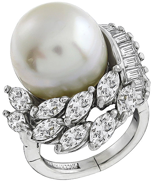 Vintage South Sea Pearl 1.60ct Diamond Ring