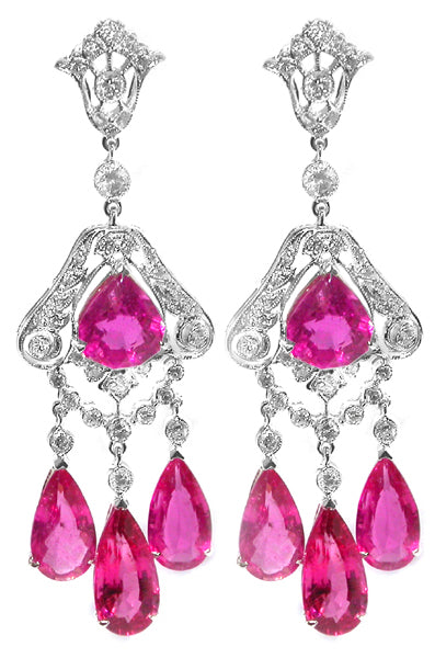 Vintage Style 11.17ct Tourmaline 1.50ct Diamond Chandelier Earrings