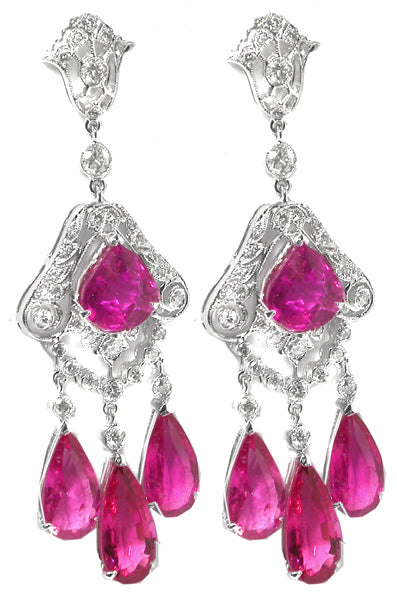 Vintage Style 11.17ct Tourmaline 1.50ct Diamond Chandelier Earrings