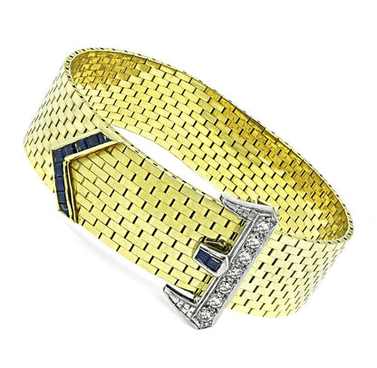 Vintage 0.40ct Diamond Sapphire Gold Belt Buckle Bracelet