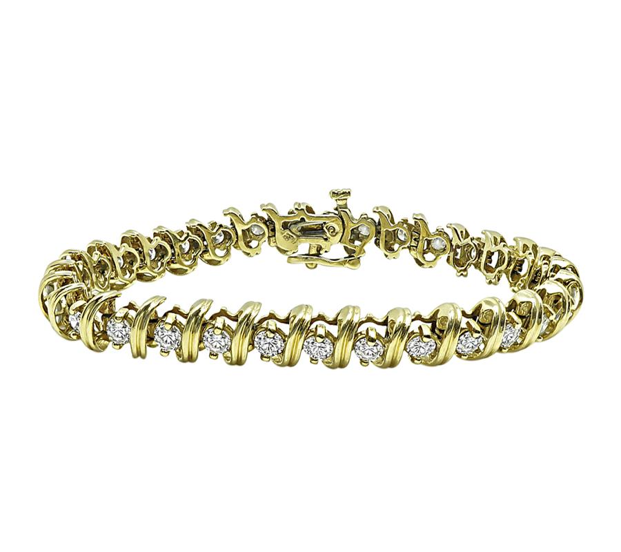 Vintage 4.50 carat diamond bracelet in 14k yellow gold 6.75 inch length