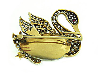 Vintage Diamond Swan Brooch Back