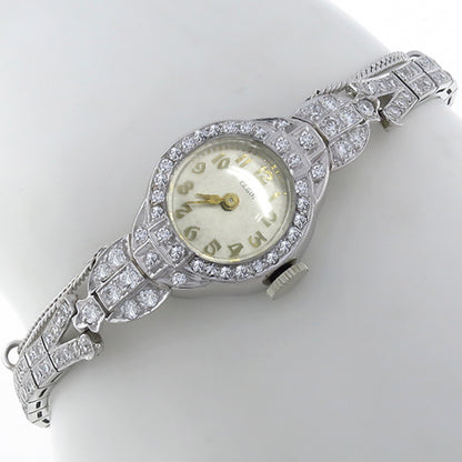 Vintage Elgin Diamond Platinum Gold Wristwatch Israel Rose