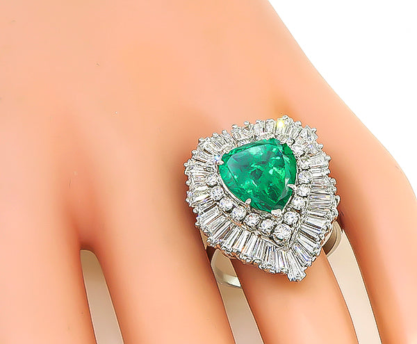 Vintage Emerald Diamond Convertible Ring Pendant Israel Rose