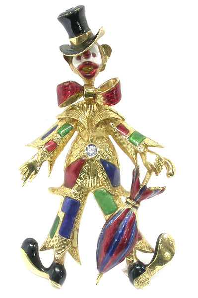 1960s Enamel 18K Yellow Gold Clown Pin | Israel Rose