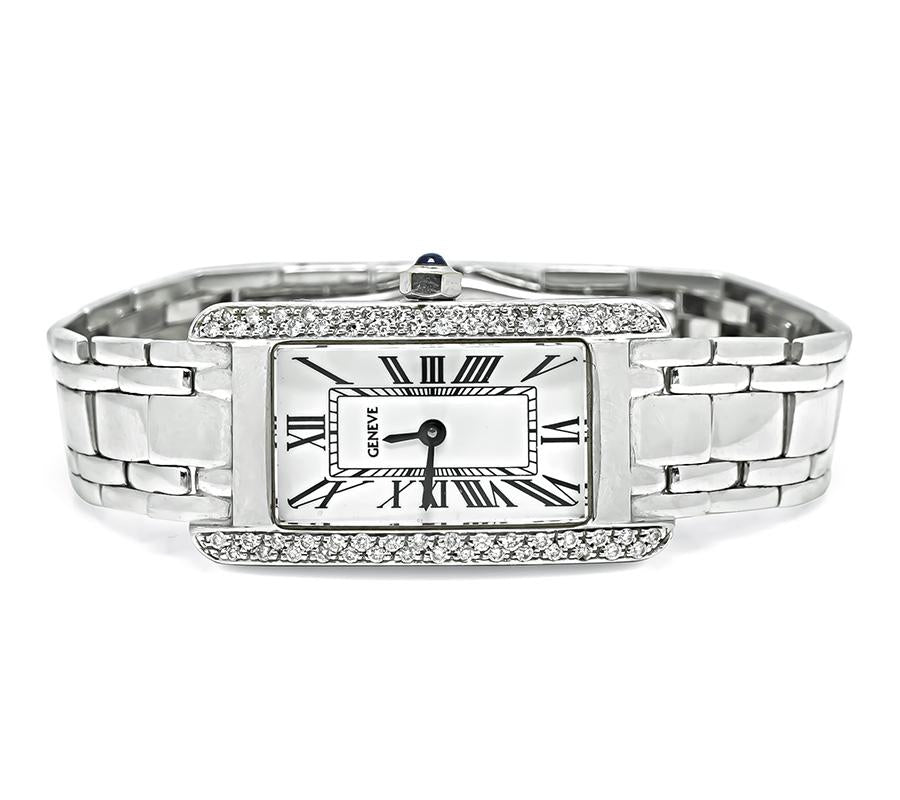 Vintage Geneve 14k white gold diamond watch 0.90 carat total weight